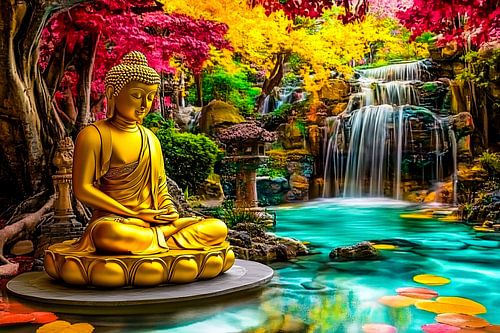 Bouddha à la cascade colorée