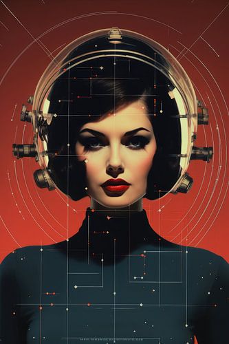 Digitaal creëerde hele mooie vrouw in vintage sciencefiction poster stijl