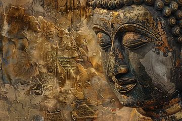 Gouden Boeddha Gezicht met Puzzel Ontwerp van De Muurdecoratie