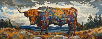 Scottish Highlander Cow | Scottish Highlander painting by Blikvanger Schilderijen