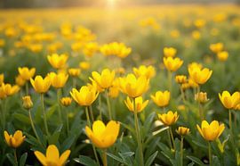 Field of Yellow Cup-Shaped Flowers at Sunset by Markus Gann