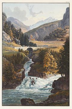 Uitzicht op de Rijnwaterval en de Avers-stroom in Roflen, Johann Ludwig Bleuler