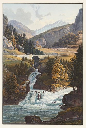 Blick auf den Rheinfall und den Aversbach in Roflen, Johann Ludwig Bleuler