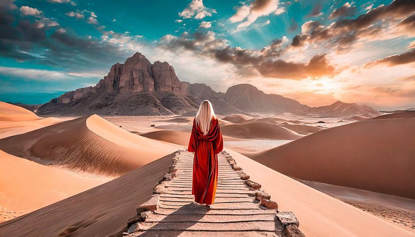 Woman in the desert with sunset by Mustafa Kurnaz