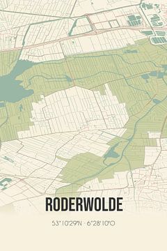 Vintage landkaart van Roderwolde (Drenthe) van Rezona