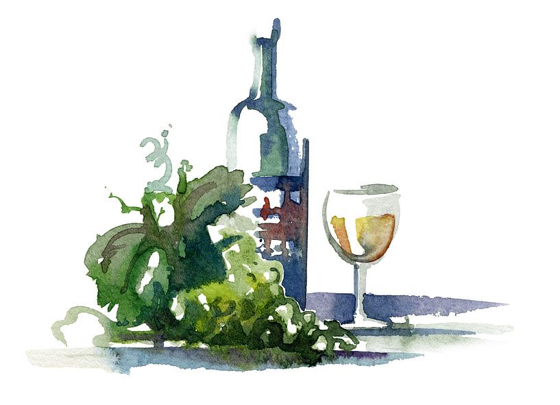 Aquarel Wijn en Druif van Achim Prill