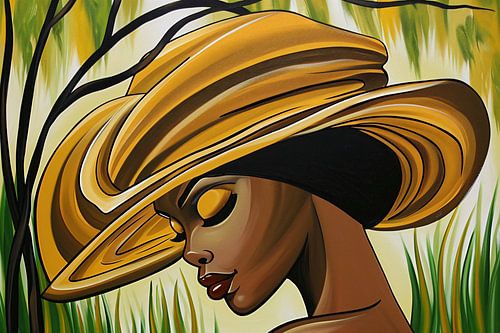 Moderne Afrikaanse vrouw met grote hoed