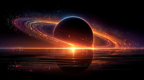 Neon planeet over de horizon panorama