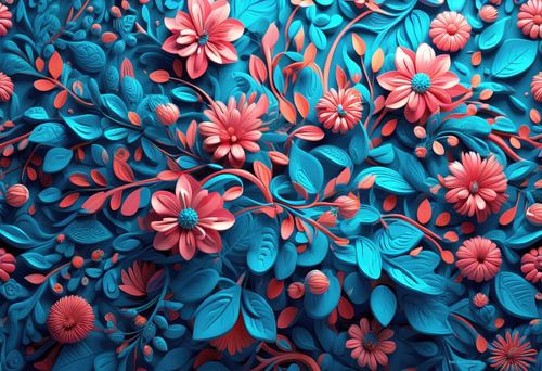 Bloemen in blauw en rood, V11