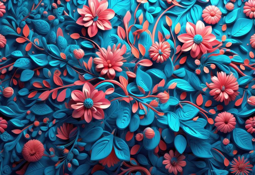 Flowers in Blue and Red, V11 by Rein Bijlsma Art