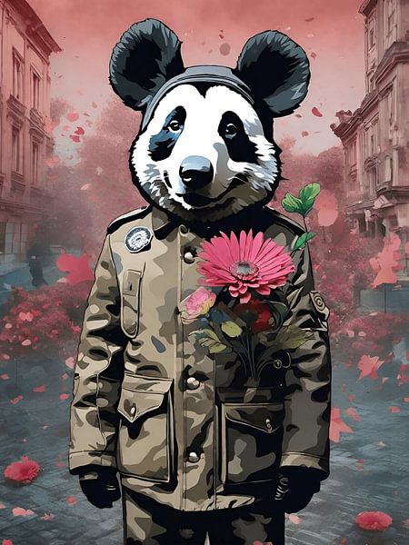 Panda in army uniform by On Your Wall