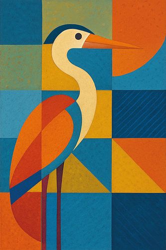 Een geometrische illustratie van een reiger.