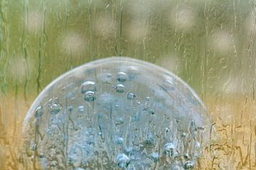 Glazen bol met regen druppels in natuurtinten van Lisette Rijkers