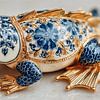 kikker in delfts blauw en goud op een wit marmeren achtergrond van Gelissen Artworks