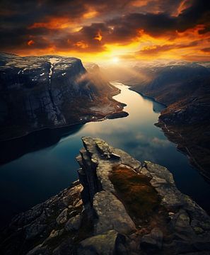 Zonsopgang aan de fjord van fernlichtsicht