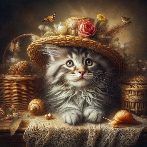 Main coon kitten met hoed