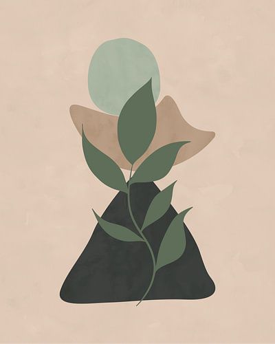 Abstract landschap met een smaragdgroene plant