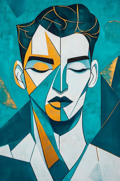 Geometrische Stille – Porträt in Blau  Farbige Träume – A von Poster Art Shop