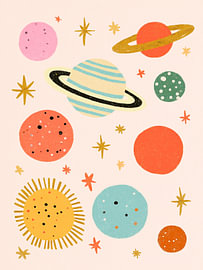 Pastel Planets and Stars – Space Nursery Art by StudioRemier