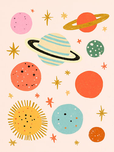 Pastellplaneten und Sterne – Weltraumbild fürs Kinderzimmer