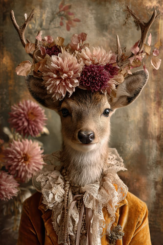 Little Deer with Flowers – Romantic in Old Pink