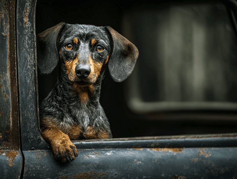 The Signed Dachshund on the Old Door | Little Hero of Rust and Tales by Karina Brouwer