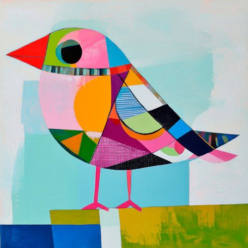 Kleurrijke vogelafbeelding in geometrische stijl