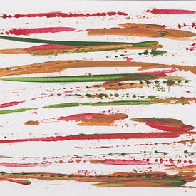Penseelstreken met acrylverf in rood, groen en oker van Heike Rau