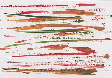 Penseelstreken met acrylverf in rood, groen en oker van Heike Rau