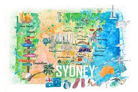 Sydney Australien Illustrierte Karte mit Hauptstraßen Sehenswürdigkeiten und Highlights von Markus Bleichner