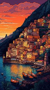 Foto: Amalfi Coast Sunset van Blikvanger Schilderijen