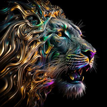 Kleurrijke illustratie van een majestueuze leeuw van Henk van Holten