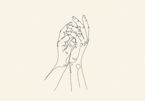 Lijntekening van twee ineengestrengelde handen