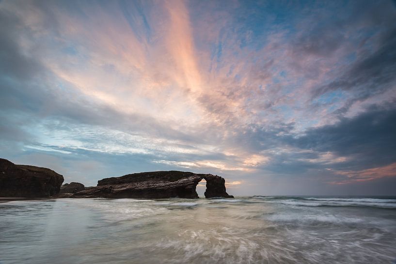 Sunset Playa de Catedrales Ribadeo Spain by Peter Haastrecht, van