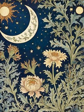 Moon And Flowers Style William Morris by TOAN TRAN