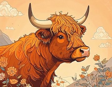 Schotse hooglander gekleurde tekening zijkant van Emiel de Lange
