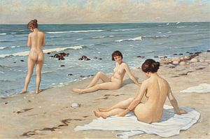 Strandparty mit badenden Frauen
