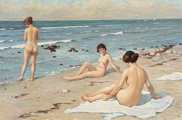 Strandfeest met badende vrouwen van Peter Balan