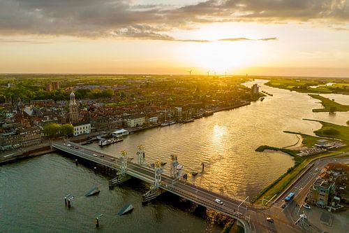Kampen, printemps, coucher de soleil, vue panoramique à vol d'oiseau