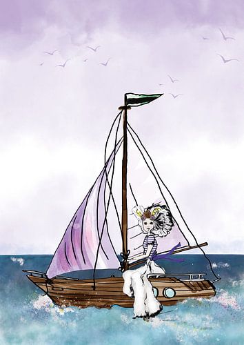 Fille de Zeeland sur un voilier sur Debbie van Eck