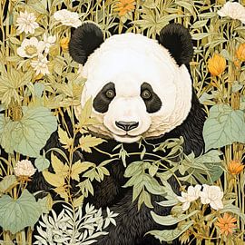 Panda portrait among plants
