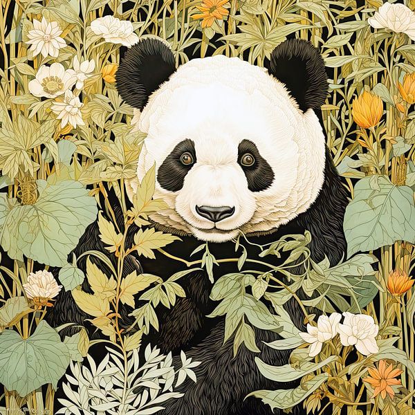 Panda portrait among plants by Vlindertuin-Art