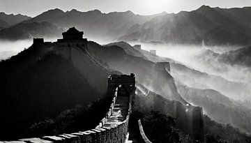 Chinese Muur met mist van Mustafa Kurnaz