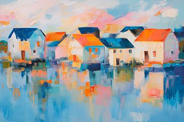 Kleurrijke huizen aan het rustige water van Poster Art Shop