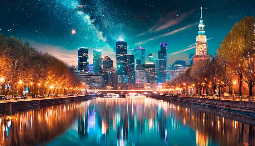 City at night with reflection by Mustafa Kurnaz