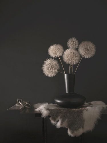 Stilleven met bloemen. Modern met pluisjes.