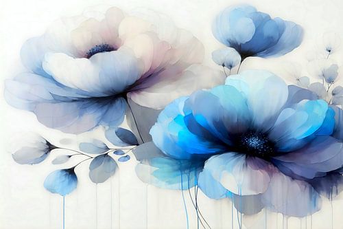 Pioenrozen Fantasie Bloemen Pastelblauw