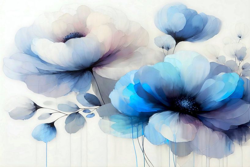 Pivoines Fleurs fantaisie Bleu pastel par Mad Dog Art