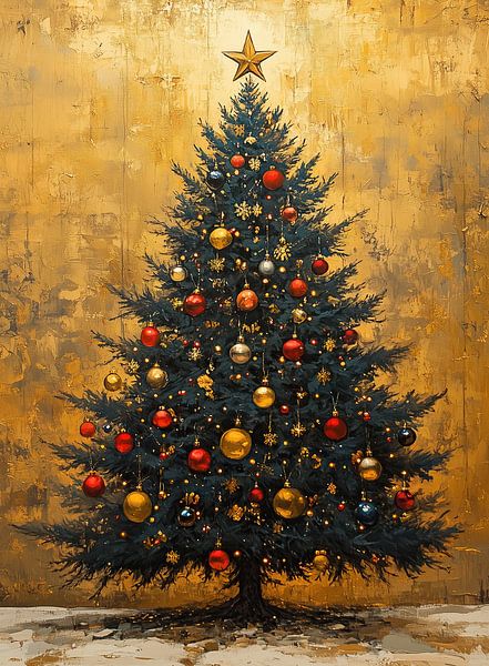 Weihnachtsbaum | Goldener Baum von Abstraktes Gemälde
