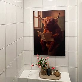 Customer photo: Scottish Highlander on the Toilet by But First Framing, on ArtFrame